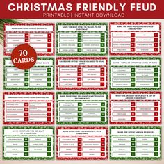 printable christmas friendy feed cards with red and green trimmings on them