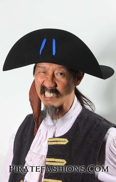 Like the Cavalier or Swashbuckler hat, but it's cocked in the front instead of the side. This allows fer an unobstructed view of the forward position, perfect fer a matie up in the crow's nest with a spyglass. This is a hat that only a pirate would wear, as a colonial would wear a tricorne, and a muskeer would wear a swashbuckler. Doesn't include a hat pin, but look really good with one on it. We no longer include a hat ribbon band on this hat as it doesn't fit the rough look of some one up in t Pirate Bandana, Pirate Hat, Crow's Nest, Hip Scarves, Pirate Hats, Hat Pin, Hat Pins, Ribbon, Band