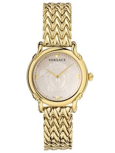 Versace SAFETY PIN 34mm Gold / Ivory Dial Womens Watch VEPN520 - Shop at Altivo.com Versace Safety Pin, Safety Pin Bracelet, Pin Bracelet, Timepiece Design, Golden Bracelet, Versace Gold, Bracelet Watches Women, Versace Watch, Sapphire Bracelet