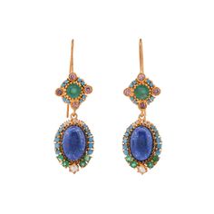 Emerald, Lapis Lazuli, Turquoise, Tourmaline & Pearl Vermeil 14K Gold Over Sterling Silver Earring 925 Silver = 7.10 gm. Emerald, Lapis Lazuli, Turquoise, Tourmaline & Pearl= 11.40 ct. Emerald is the birthstone for May and is a symbol of rebirth and love. Lapis Lazuli is the birthstone for December and is a symbol of royalty, honor and power. Pearl is the birthstone for June and is a symbol of good fortune and strength. Turquoise is the birthstone for December and is a symbol of opulence. Tourma Elegant Multi-stone Turquoise Gemstones, Elegant Turquoise Multi-stone Gemstones, Blue Multi-stone Earrings For Jewelry Making, December Birthstone, Silver Earring, Lapis Lazuli, Beautiful Earrings, Sterling Silver Earrings, A Team