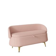 a pink couch sitting on top of a white floor