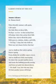 the garden poem of the day is featured in an image with green grass and blue sky