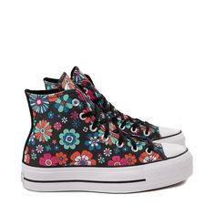 Womens Converse Chuck Taylor All Star Hi Lift Sneaker - Black / Y2K Floral | Journeys Floral Converse, Converse All Star White, Platform Chucks, Digital Flower, Converse Shoes Womens, Converse Run Star, Floral Sneakers, Black Y2k, Converse Style