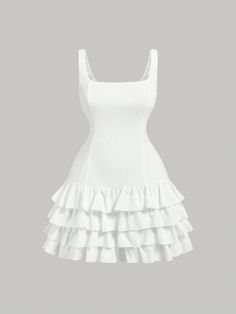 Plus Size White Cute Cake Ruffle Hem Cropped Tank Dress White Casual  Sleeveless Woven Fabric Plain Tank Non-Stretch  Women Plus Clothing, size features are:Bust: ,Length: ,Sleeve Length: Wedding Brides Maid, Cheap White Dress, Bridgerton Style, Shein Clothes, Cocktail Dress Short, Cake Dress, Dress Cake, Maid Dress, Etsy Products