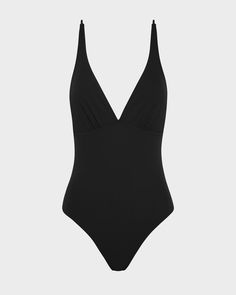 The Juliet One Piece in Black is a timeless and elegant swimsuit featuring a plunge V neckline. Adjustable, shoe-string straps combine with a low cut back to flatter and feature the beauty of the back. Juliet has a medium-high cut leg with regular bottom coverage. Juliet is crafted from our luxury Italian Singuleur® fabric which forms to the body like a second skin. Suitable for bust sizes A-C.Luxury fabric sustainably made in Italy. Elegant Swimsuit, Deep Plunge, Luxury Fabric, Plunge Neckline, Designer Swimwear, High Cut, Skin Protection, Plunging Neckline, Cool Suits