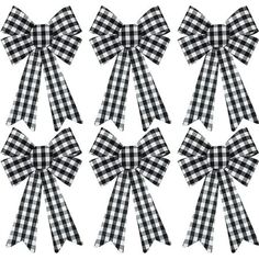 black and white gingham checkered ribbon bows with clippings on each side