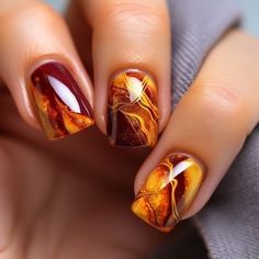 Hue Nails, Nail Art Funky, Pumpkin Spice Nails, Nails Abstract, Autumn Nail, Summer Nail Art, Fall Nail Art Designs, Cute Spring Nails, Short Nails Art