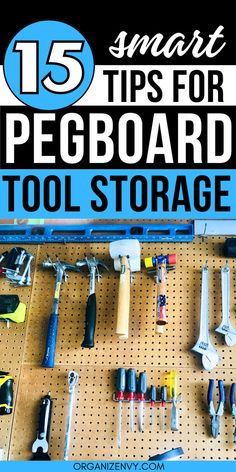 A pegboard wall for tool storage in a garage Pegboard Tool Organization, Garage Pegboard Organization, Tool Organization Garage, Hang Pegboard, Small Garage Organization, Garage Pegboard, Tool Pegboard, Tool Wall Storage, Wall Storage Diy