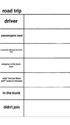 the road trip driver and passenger seat are shown in this printable worksheet