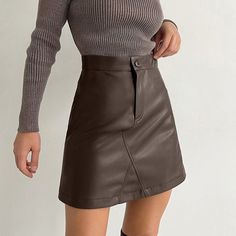 Tavimart Brown skirt female leather skirt pencil skirt office autumn and winter street fashion high waist black sexy tight PU short skirt Note: The size is measured manually. The measurement method varies from person to person. Generally there will be an error of 1-3cm, please understand Winter Street Fashion, Pencil Skirt Office, Skirt Office, Womens Pleated Skirt, Office Skirt, Winter Street, Skirt Pencil, Brown Skirt, Womens Prom Dresses