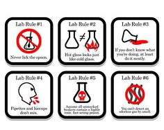 four signs with different types of lab rules on them, including lab rules and lab rules