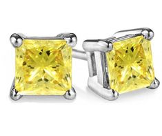 Diamond Details: carat - 5.00 TCW color - Canary Yellow (no tint / highest quality) clarity - FL-IF (very clear / highest quality) shape - Princess type - High Quality Created Diamonds More Diamond Details: brilliance - Extremely High polish - Excellent Metal Details: type - 14k White, Yellow Gold Retail: $885.00 These stud diamond earrings made from solid white 14k gold. Very comfortable with a secure lock. Polished to a Brilliant Shine! Great addition to your jewelry collection. Enjoy your pur Yellow Diamond Accent Earrings For Anniversary, Yellow Diamond Accented Earrings For Anniversary, Yellow Earrings With Diamond Accents For Anniversary, Classic Yellow Diamond Earrings, Classic Yellow Earrings With Brilliant Cut, Fine Jewelry Yellow Earrings For Anniversary, Yellow Fine Jewelry Earrings For Anniversary, Yellow Earrings With Prong Setting For Anniversary, Classic Yellow Earrings For Anniversary