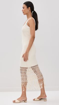 Find AMUR Archie Fringe Crochet Midi Dress on Editorialist. Fabric: Heavyweight stretch knit. Tiered crochet at hem. Round neckline. Sleeveless. Pullover design, no closure. Shell: 100% cotton. Lined. Dry clean. Imported, China. Measurements: Measurements from size S Length: 52.75in / 134.0cm, from shoulder Fringe Crochet, Crochet Midi Dress, Crochet Midi, Sleeveless Pullover, Pullover Designs, Pullover Styling, Round Neckline, New Arrivals, Top Brands