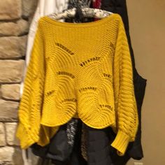 Mustard Color Sweater With Big Sleeves . Brand New No Tags Size Med. 100% Acrylic Yellow Pointelle Knit Sweater For Winter, Yellow Open Knit Sweater For Winter, Yellow Casual Sweater, Winter Yellow Open Knit Sweater, Big Sleeves, Color Sweater, Mustard Color, Shrug Sweater, Sweater Sleeves