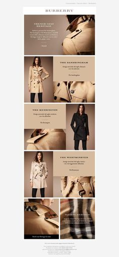 an advertisement for burbery featuring women's coats and jackets in different styles