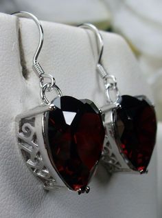 Red Garnet Earrings, Heart Earrings, Sterling Silver Filigree Jewelry, Vintage Jewelry, Silver Embrace Jewelry Elegant Red Heart-shaped Earrings, Red Heart Cut Elegant Earrings, Elegant Red Heart Cut Earrings, Red Sterling Silver Pierced Heart Earrings, Red Heart-shaped Cubic Zirconia Earrings, Elegant Red Heart Earrings For Gift, Elegant Ruby Earrings For Valentine's Day, Elegant Red Heart Earrings For Formal Occasions, Elegant Red Heart Earrings For Formal Events