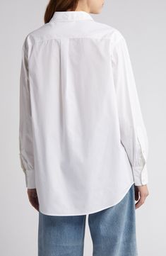 Crisp, organic cotton forms this classic button-up shirt that looks great worn solo or as a layering piece. Front button closure Spread collar Long sleeves with button cuffs Chest patch pocket 100% organic cotton Dry clean or machine wash, dry flat Imported Timeless Relaxed Fit Tops With Button Cuffs, Timeless Relaxed Fit Top With Button Cuffs, Relaxed Fit Top With Button Cuffs, Timeless Daywear Tops With Placket, Timeless Tops With Placket For Daywear, Timeless Button-up Top With Hidden Buttons, Timeless Tops With Fold Down Collar And Placket, Timeless Tops With Placket And Fold-down Collar, Timeless Button-up Tops With Placket