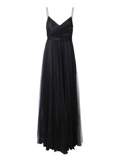 Frontal neckline Spaghetti straps Sleeveless Concealed fastening Pleated Floor length Color: black Made in Italy 100% Polyester Pleated Tulle Dress, Dresses In Black, Pleated Tulle, Zimmermann Dress, Long Black Dress, Top Designer Brands, High End Fashion, Long Black, Tulle Dress