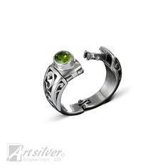 Filigree Throne Adjustable Ring Shanks Filigree Throne is the best adjustable-rings for arthritic fingers, a piece with exceptional design detail to the hinged ring shank. The beautiful Filigree floats around the entire sterling silver band. A bezel set silver base at the center leads to an elevated peridot gemstone bordered in smooth sterling silver. The Peridot gemstone is bezel set on a decorative latch hinged to opening. Lifting the door allows a slip hinge lock to be exposed. Slightly shift Printable Ring Sizer, Diy Jewelry Rings, Hinged Ring, Smart Jewelry, Ring Shank, Green Garnet, Peridot Green, Everyday Rings, Peridot Gemstone