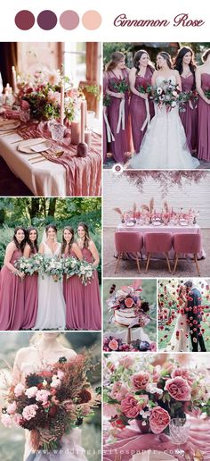 a collage of photos with different colors and flowers on them, including pinks, green