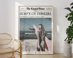 Surf's Up Cowgirl Newspaper Print, Pink Blue Coastal Cowgirl Wall Art, New York Times Poster, Preppy Trendy Aesthetic, Digital Printable Art New York Times Poster, Blue Coastal Cowgirl, Cowgirl Wall Art, Beachy Wall Art, Wall Art New York, Digital Printable Art, Western Wall Art, Cowgirl Art