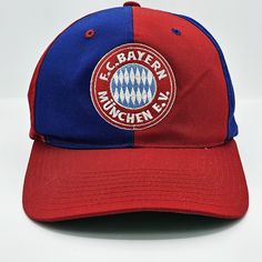 Bayern Munchen Vintage 90s Pinwheel Snapback Hat Universal Athletics Blue and Red Baseball Style Cap Green Underbill In Excellent Vintage Condition No Holes or Stains Very Clean Inside and Out One Size Fits All , Adjustable ( Snap Back ) FREE AND FAST SHIPPING IN THE USA Vintage Red Six-panel Baseball Cap, Red Fan Merchandise Cap, Retro Sports Hat With Curved Bill, Red Six-panel Hat For Sports Events, Retro Red Baseball Cap With Curved Bill, Vintage Red Six-panel Hat, Retro Red Hats For Baseball Season, Retro Fan Merchandise Baseball Cap With Curved Brim, Red Retro Hats For Baseball Season