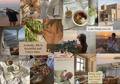 a collage of photos with words and pictures about food, drinks, and things to eat