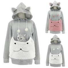 Cat Hoodie, Loose Pullover, Cat Sweatshirt, Sweatshirt Women, Embroidered Hoodie, Cat Clothes, Really Cute Outfits, Kangaroo Pocket, Pocket Pouch