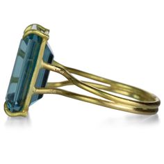 Make a bold statement but keep it minimalist in this 18k yellow gold ring from Rosanne Pugliese. An emerald cut London blue topaz sits pretty in its airy, pronged setting and ultra thin double band. Stone measures 1/2" x 5/8". Size 7. Handcrafted in Brooklyn, NY, U.S. Anthony Lent, Emerald Cut Ring, Gold Topaz, Chestnut Hill, Emerald Cut Rings, London Blue Topaz Ring, 18k Yellow Gold Ring, Yellow Gold Ring, Blue Topaz Ring