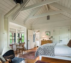 the bedroom is clean and ready to be used as a guest room in this cottage