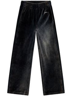 black cotton blend chenille texture acid wash embroidered logo wide leg elasticated waistband two side slash pockets straight hem Diesel Clothes, Pants Png, Women's Tracksuit, Diesel Pants, Diesel Clothing, Acne Studio, Wide Leg Sweatpants, Tracksuit Women, Tracksuit Bottoms