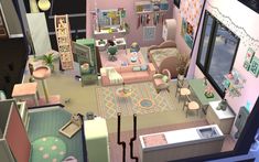 an aerial view of a living room and bedroom in the dollhouse house design game