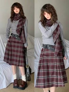 Long Plaid Skirt Outfit Aesthetic, Childish Outfits, Juminocore Outfit, Harajuku Style Leg Warmers For Fall, Long Skirt Fairycore, Dark Mori Kei Aesthetic Outfits, Gremlincore Outfits Skirt, 일본 패션, Looks Pinterest