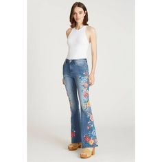 Farrah Flare Honey Suckle Jeans By Driftwood Are Absolutely Gorgeous With Bold Floral And Beaded Garden Embroidered Sides On A Light Wash Denim. 93% Cotton / 5% Polyester / 2% Spandex Regular 34" Inseam / 24" Leg Opening / 10" Rise Machine Wash Cold Model Is Wearing Size 26 Brand New Items 100% Authentic Line Through Name Tags (Inside Tag) Only Done To Prevent Store Returns Ig-7 Driftwood Jeans, Honey Suckle, Blue Denim Pants, Studded Jeans, Striped Jeans, Medium Wash Jeans, Embroidered Denim, Light Wash Denim, Dark Wash Denim