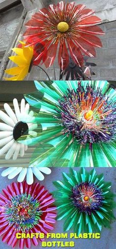 three different types of paper flowers are shown in the same color and shape as they appear to be made out of plastic