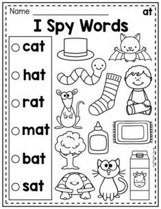 i spy words worksheet with pictures to help students learn how to read and write