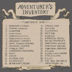 an advertisement for the adventurer's inventory in november, with information about each item