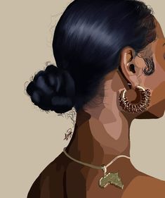 a digital painting of a woman's profile with her hair in a bun and earrings