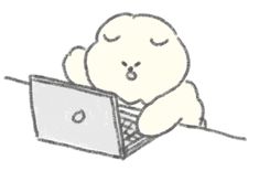 a drawing of a teddy bear sitting on top of a laptop computer with its eyes closed