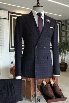 Color: BlackButton: Double BreastedOccasion: Prom, Wedding, BusinessNeckline: Peaked LapelMaterial: Polyester & Polyester BlendPattern: PlaidPiece: 2 PiecePocket: With Flap Dark Green Suit Men, Green Suit Men, Two Piece Prom, Formal Mens Fashion