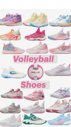 the different types of shoes are shown in this poster, which includes various colors and sizes