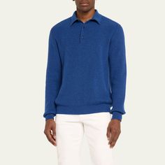 Kiton solid polo sweater in ribbed cashmere Spread collar Three-button placket Long sleeves Ribbed cuffs and hem Pullover style Cashmere Made in Italy Classic Polo Sweater With Button Cuffs For Winter, Classic Winter Polo Sweater With Button Cuffs, Winter Collared Polo Sweater With Button Cuffs, Classic Blue Cashmere Polo Sweater, Classic Wool Polo Sweater With Button Cuffs, Winter Wool Polo Sweater With Button Cuffs, Blue Merino Wool Polo Sweater With Ribbed Collar, Formal Cashmere Polo Sweater With Ribbed Collar, Cashmere Polo Sweater With Ribbed Cuffs