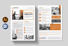 an orange and black business brochure