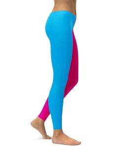 Do you love the colors blue and pink, pink and blue. With us you don't have to choose. Our designer created two tone leggings, and this one is the version Two Tone Pink & Blue Leggings. Don't forget to check out the black & white or black & pink version.