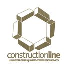 the construction line logo is shown in white and brown colors, with an abstract hexagonal