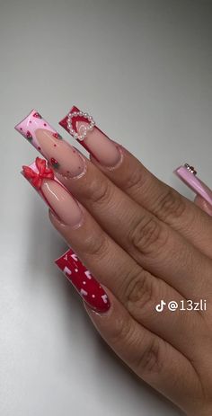 Dope Nail Designs, Acrylic Nails Coffin Pink, Soft Nails, Unique Acrylic Nails, Long Square Acrylic Nails, Red Nail, Bling Acrylic Nails