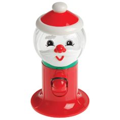 a red and white toy with a santa claus hat on it's head,