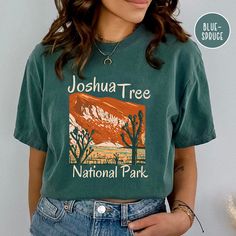 Joshua Tree National Park Comfort Colors® T-Shirt, National Park Shirt, Joshua Tree Gift Hiking Shirt, Camping Tee Shirt, Adventure Shirt. Orders are processed within 24 hours and shipped out within 2 to 5 business days. What you receive Comfort Colors® Adult Unisex Crewneck T-shirt Color Choices: Pepper Blue Jean Ivory Moss Blue Spruce Yam Orchid Berry Crimson Sizes: Unisex adult sizing use size chart as a guide. These shirts are fitted and run true to size. If you prefer a loose fit go one size larger. If you want an oversized tee consider even 2 sizes larger. Shirt Details: Comfort Colors introduces its garment-dyed t-shirt; a fully customizable tee made 100% with ring-spun cotton. The soft-washed, garment-dyed fabric brings extra coziness to your wardrobe while the relaxed fit makes it Joshua Tree Camping, Camping Tee Shirts, Tree Camping, National Park Shirt, Camping Tee, Hiking Shirt, Blue Spruce, Adventure Shirt, Hiking Shirts