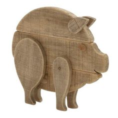 a wooden pig with a hat on it's head is shown in front of a white background