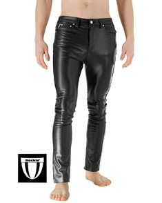 The new stretch faux leather trousers from Bockle® are cut close to the body. Thanks to the stretch content, the Bockle® sits comfortably and is HOT to look at. thanks to the narrow leg and perfect fit on the waist. Characteristics: Pants type: leather pants Color: Black Leather type: faux leather Cut: tube Closure: Zipper Stretch Black Leather Bottoms, Stretch Leather Straight Leg Bottoms, Stretch Leather Full Length Bottoms, Modern Fitted Faux Leather Pants, Black Stretch Leather Bottoms, Fitted Faux Leather Straight Leg Jeans, Sleek Faux Leather Pants, Fitted Faux Leather Bottoms In Modern Style, Fitted Straight Leg Faux Leather Jeans